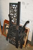 A set of Victorian style wrought Iron bench ends with an iron back in the coalbrookedale style