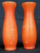 2 decorative 1970`s orange frosted studio glass vases. Bulbous bodies with waisted necks both