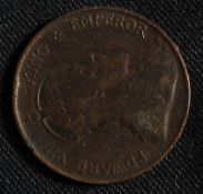 A 1904 Hong Kong Cent with Edward V11 head to front dated 1904 having a Chinese legend to centre.