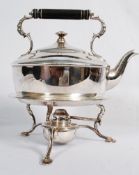 A 20th century silver plate spirit kettle on stand