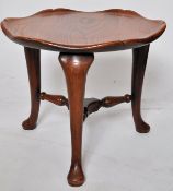 A 19th century country oak and elm low three legged table / low cricket table. Raised on cabriole