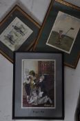 A set of prints to include two golfing related, one by HM Bateman the other an 1895 by Reginald