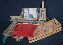 A mid 19th century Victorian childs toy wooden puppet theatre comprising of stage, parts etc (some