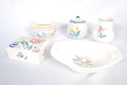 5 pieces of 20th century Poole pottery including a trinket box, honey pot etc, all with studio