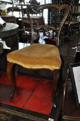 A Victorian rosewood balloon / kidney back dining / bedroom chair. Slender legs with yellow velour