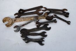 A collection of vintage spanners to include B.S.A, Ford, GPO, Lister, Terry`s, Brooks. Motor cycle,