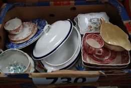 A box to include Pallissey transfer china, Grimwades tureen, large platter etc