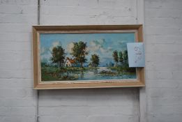 A 20th century oil on canvas of a country river scene