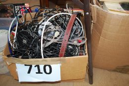 A large box of computer, entertainment, scartleads etc.