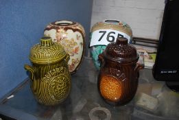 Two west German vases togther with a pair of ginger jars.
