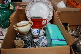 A box to include decorative drinking steins, Bavarian china and other items