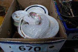 A mixed lot to include retro Horlicks and ovaltine glass mixers, Bristol poultry plates, Meakin tray