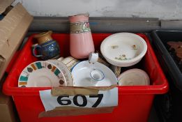 A mixed box of ceramics to include a part service by Royal Albert, Sadler tea pot, Queen Anne etc