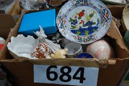 A box containing English and continental ceramics including Limoges, Capodimonte etc