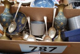 Swarovski crystal wares in box, brass vases, glassware, crystal etc.