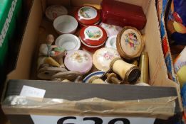 A good mixed lot of china trinket boxes, figurines and pot lids etc