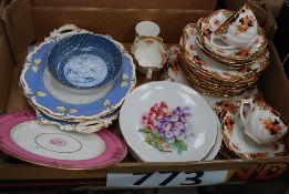 A mixed box of period china to include a Phoenix tea set, oriental bowl and other items