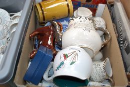 An Arthur Wood tea pot, milk jug sugar bowl, blue and white china etc.
