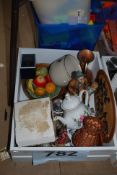 A box to include teapots, Royal Worcester, figurines and other china.