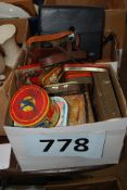 A quantity of vintage tins to include bluebird, tobacco etc.