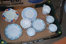 A Queen Anne part tea service , another similar together with a set of Art Deco Empire Ware bowls.