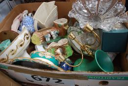 A mixed lot to include Hornsea novelty vases, Royal Doulton Countess plates, brass candlesticks.