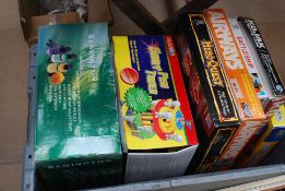 A box of vintage board games to include Hero Quest, Kojak, Airways, Battleship, Link Letters and