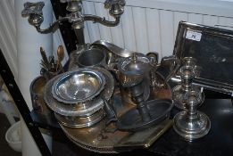 A good quantity of silver plate to include candlesticks, and other items.