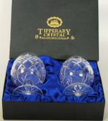 A pair of Irish Tipperary crystal glass hand cut brandy glasses that are mouth blown  in original