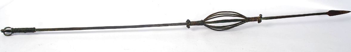 A Mid 19th century, Southern Nigerian Ibo tribal forged bronze ceremonial staff / spear. The point