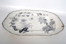 A Thomas Dimmock & Co Flo Blue flo-blue ` well & tree ` large meat plate platter, printed in the
