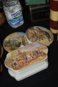 A collection of 3 19th century Staffordshire china pot lids (af) All with varying scenes of the