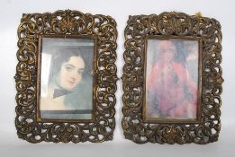 2 brass Art Nouveau 20th century fret pierced decorative picture frames. Shell carved tops with all