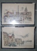 A pair of C. King 1949 lithograph prints being framed and glazed. One entitled `Craft in the
