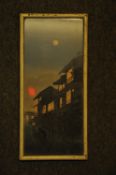 A decorative mid 20th century Chinese moonlit scene  print signed to the top right. Measures 36cm x