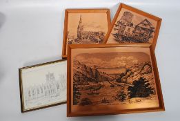 3 copper panel engravings of Bristol to include the Suspension Bridge, St Mary Redcliffe church &