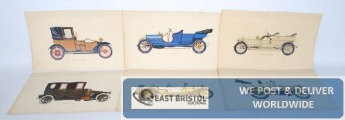 A small quantity of 1960`s lithograph style prints of vintage motor cars including Lanchester,