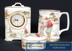 A Royal Doulton golfing series mantel clock with quartz movement together with 2 other pieces of