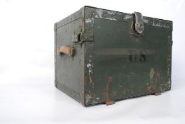 A large military campaign / surveyors trunk stamped USA to the front, having a fully appointed