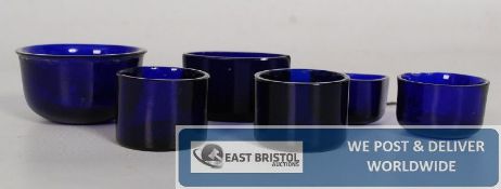 Six Bristol Blue glass style cruet / salt liners