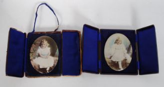 2 x Early 20th Century English School Infant girl over painted photographs complete in the original