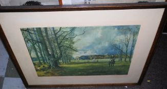 Michael Lyne (1954) `Beaufort At Worcester Lodge` Fox Hunting print. Framed & Glazed. 56cm x 69cm.