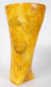 A Chinese bone scrimshaw artist brush pot decorated in Chinese style. 16cm tall.