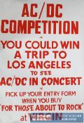 Music Memorabilia. An unframed `AC/DC` music competiton poster. Los Angeles prize, Virgin Records.