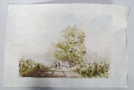 Milton Buckland?. An English School unframed watercolour of a rural country scene having horses and