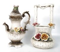 A large Capo Di Monte china flower basket of decorative form together with a matching Capo Di Monte