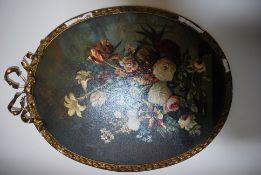 G Vaughan. Still life oil on board in a decorative oval gilt frame.