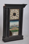 A 20th century cased wall clock with decorative glass panel beneath the roman numeraled dial.79cm