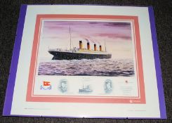 A framed signed print of White Star Line Titanic `First Sunset` by JE Wigston, signed in pencil to