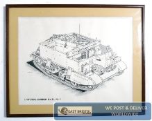A Military framed and glazed army print by John Ficks `Universal Carrier Mk II No. 2`. 33cm x 43cm.
